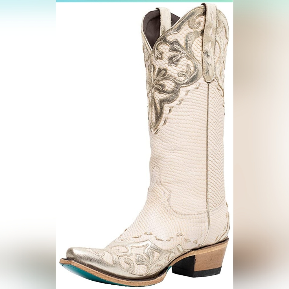 Lane Boots Lilly Boot Cream Cobra & Champagne Metallic Size 7.5